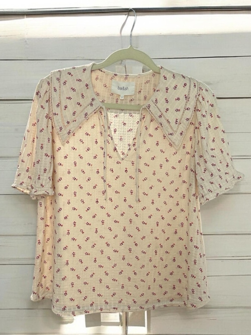 ba&sh Cream Blouse with Red Floral Print and Peter Pan Collar - Picture 14 of 14